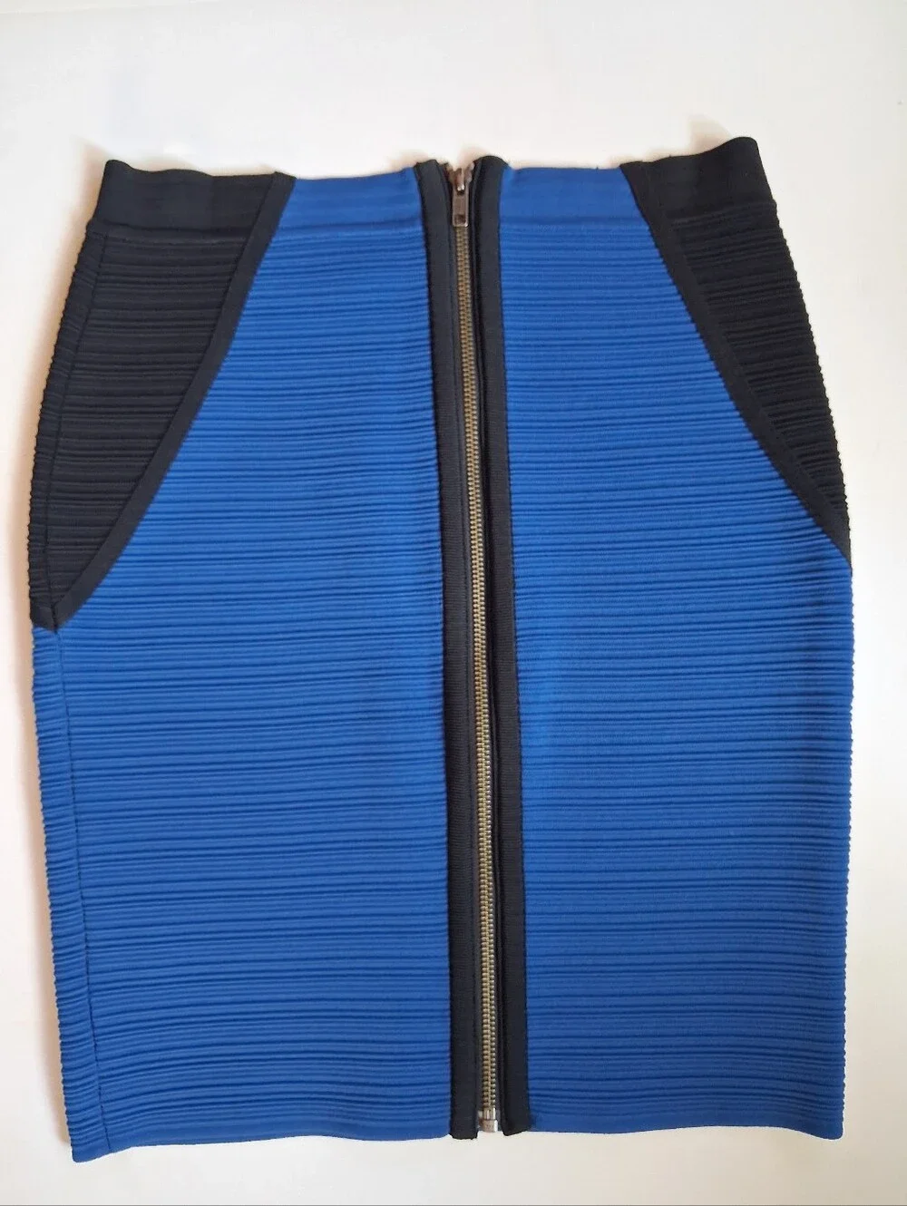 Cut25 by Yigal Azrouel Blue and Black Ribbed Pencil Skirt